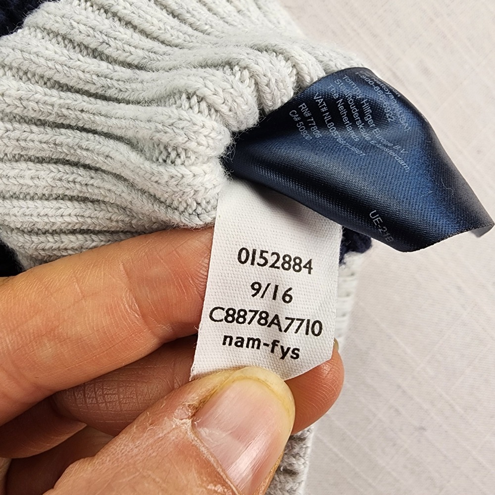 Tommy Hilfiger Cardigan Men Medium Gray Striped Shawl Collar 100% Cotton preppy - Picture 9 of 13